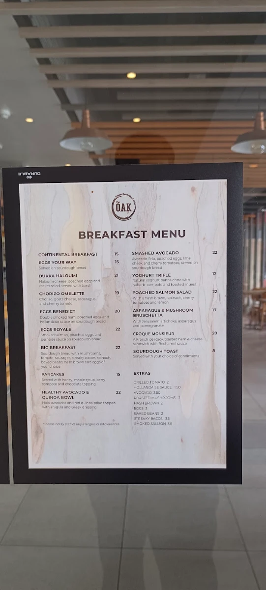 Menu, The O.A.K. - Original Australian Kitchen Darwin