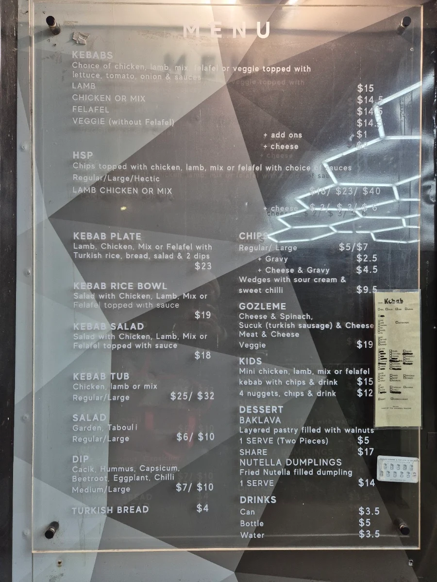 Menu, Kebabs on High