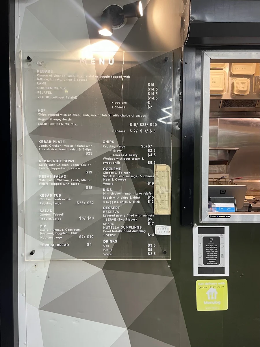 Menu, Kebabs on High