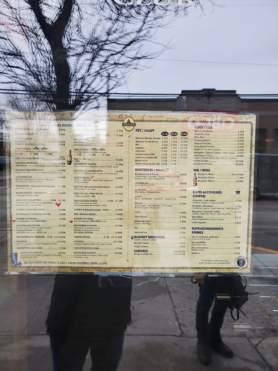 Menu, Pub Le Belvédère