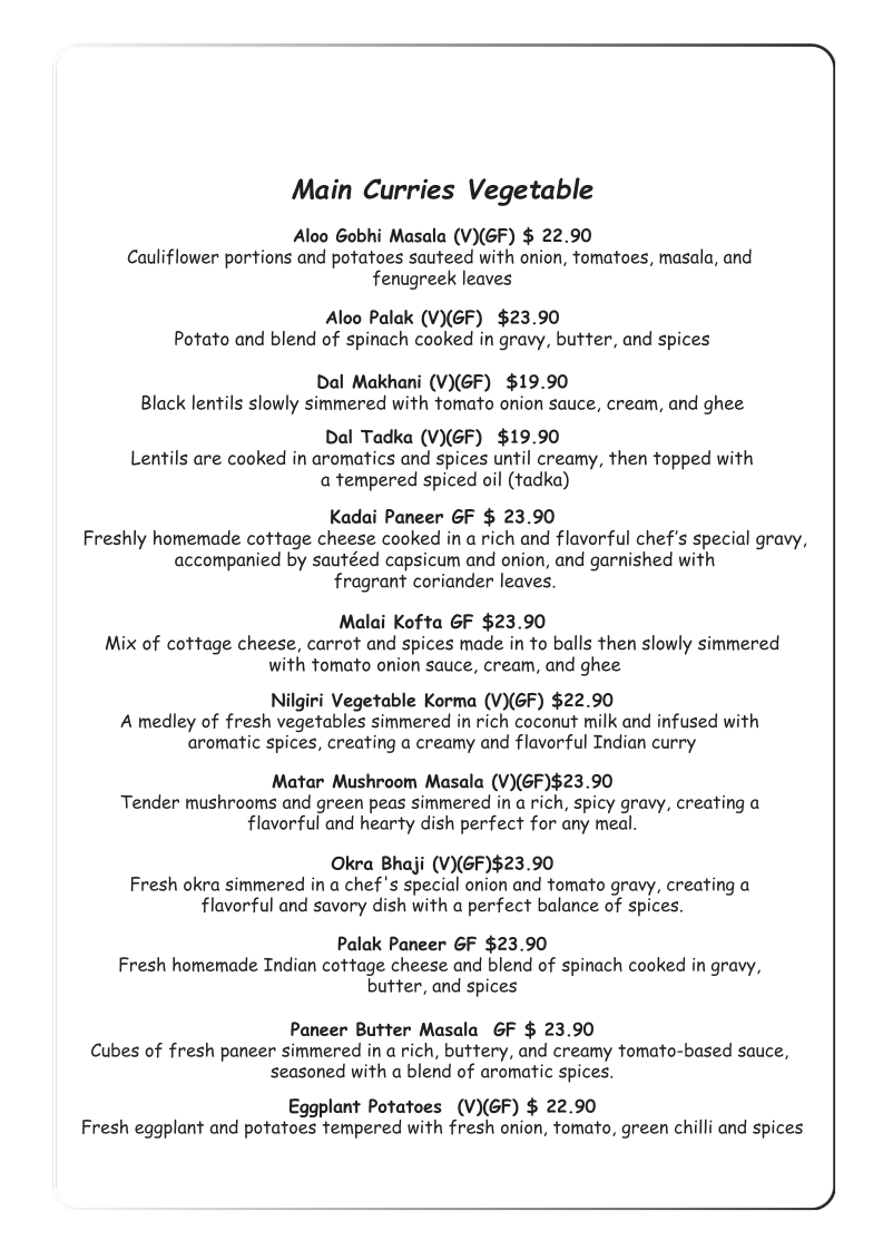Menu, Indika Berry - The House of Tandoor - Best Indian Restaurant