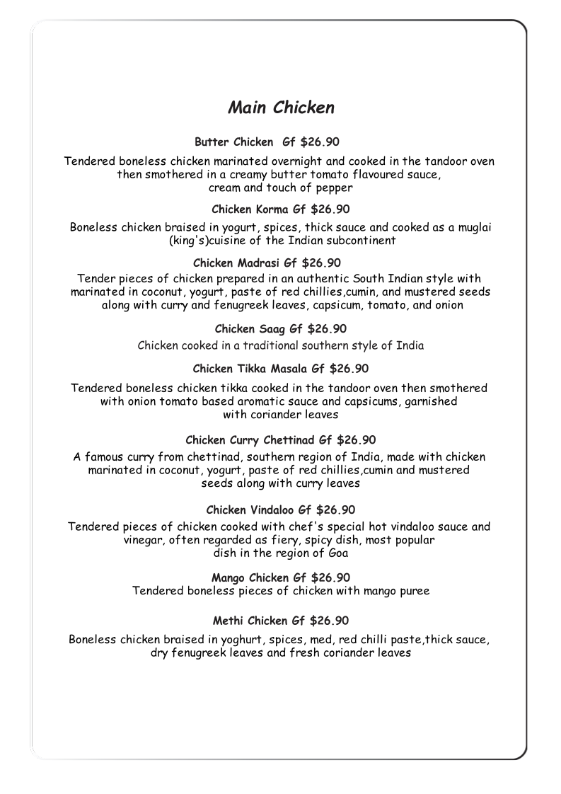 Menu, Indika Berry - The House of Tandoor - Best Indian Restaurant