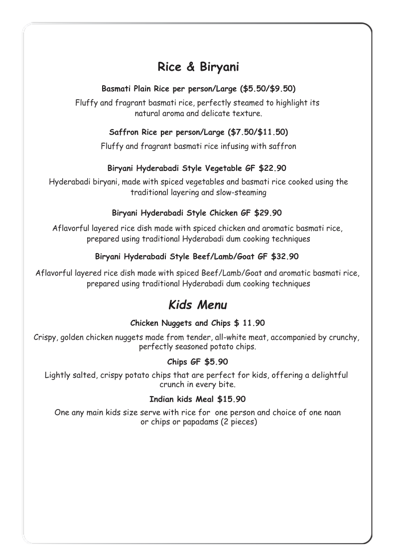 Menu, Indika Berry - The House of Tandoor - Best Indian Restaurant