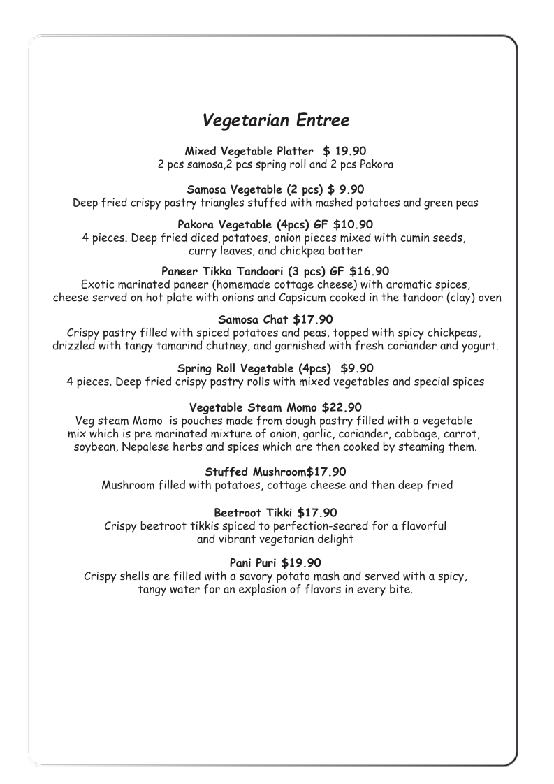 Menu, Indika Berry - The House of Tandoor - Best Indian Restaurant