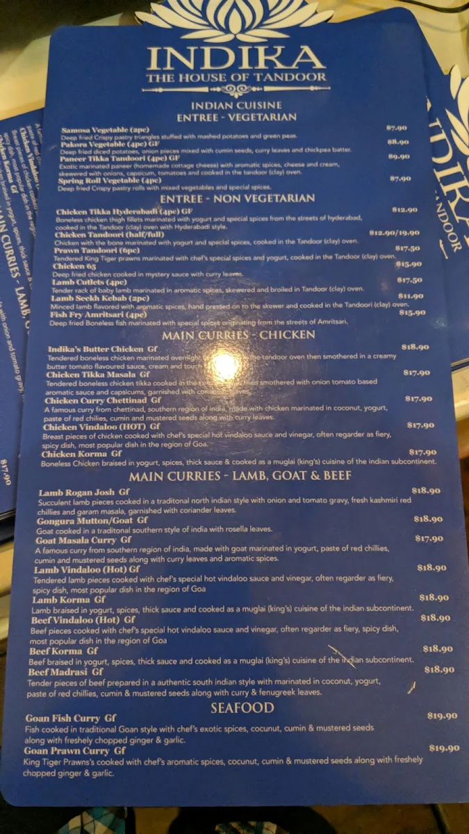 Menu, Indika Berry - The House of Tandoor - Best Indian Restaurant