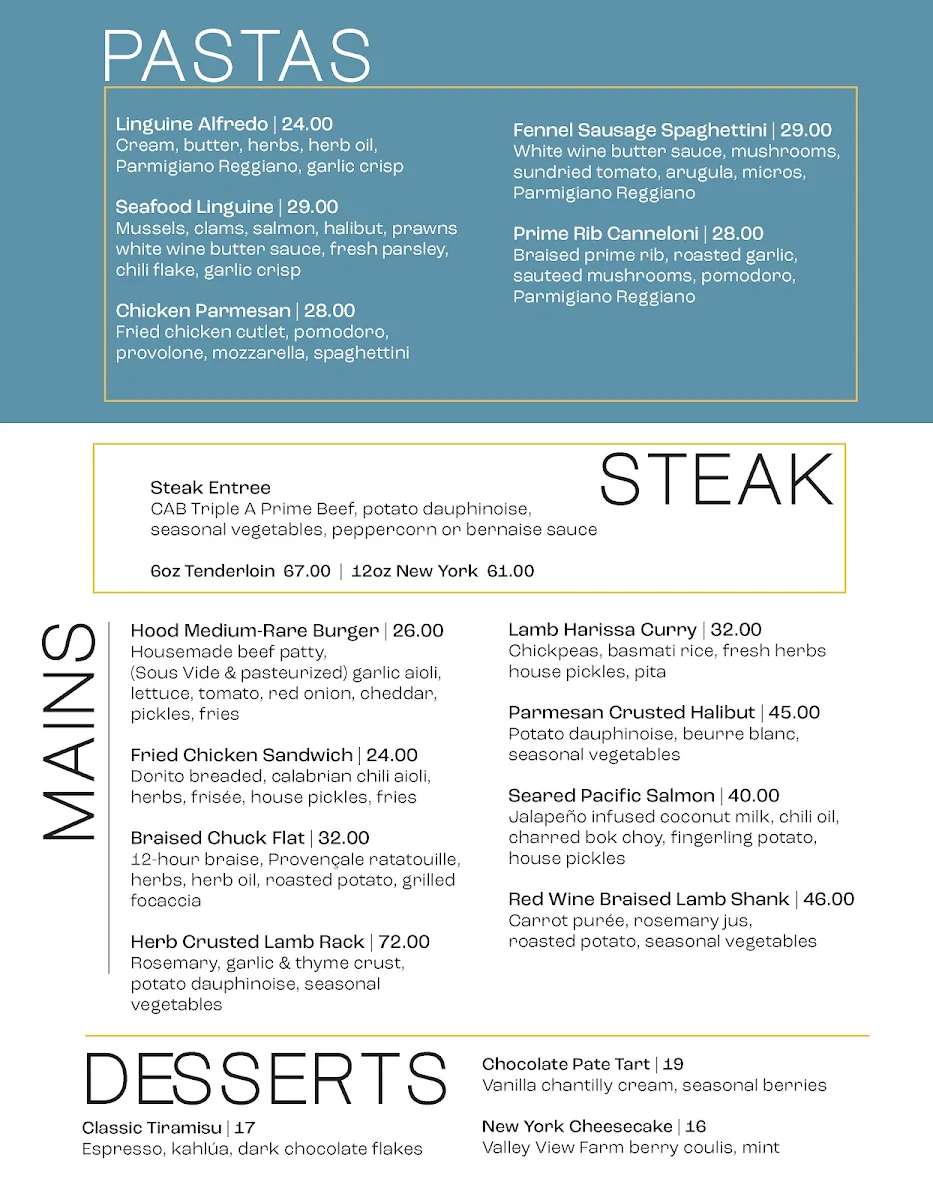 Menu, Hooded Merganser Restaurant