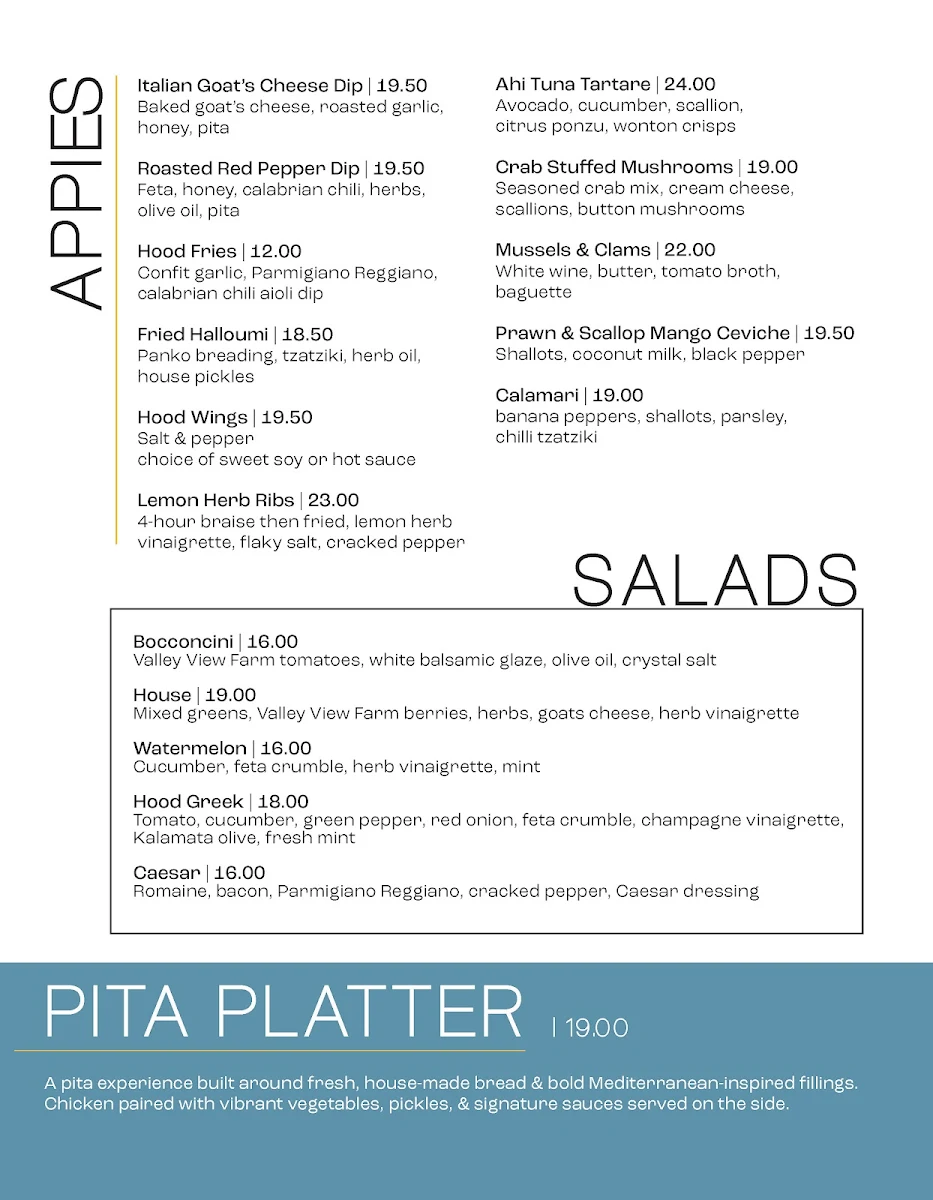 Menu, Hooded Merganser Restaurant