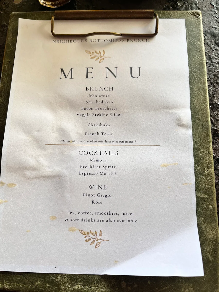 Menu, Market St Basement