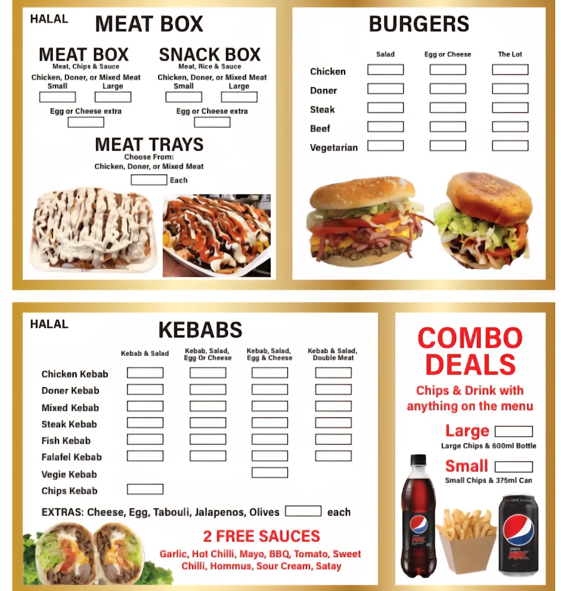 Menu, The Kebab Place