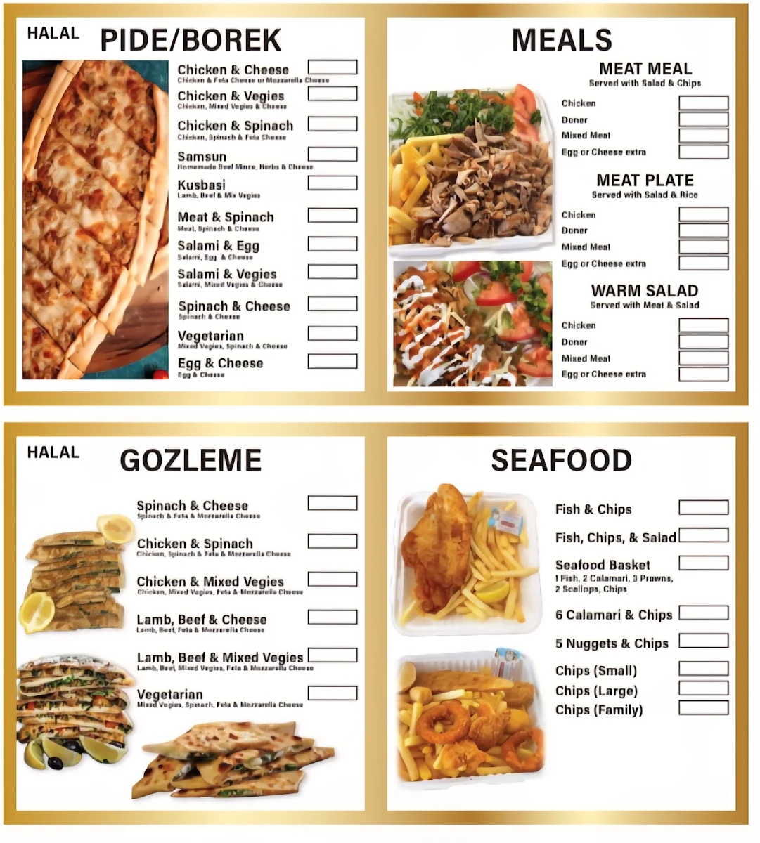 Menu, The Kebab Place