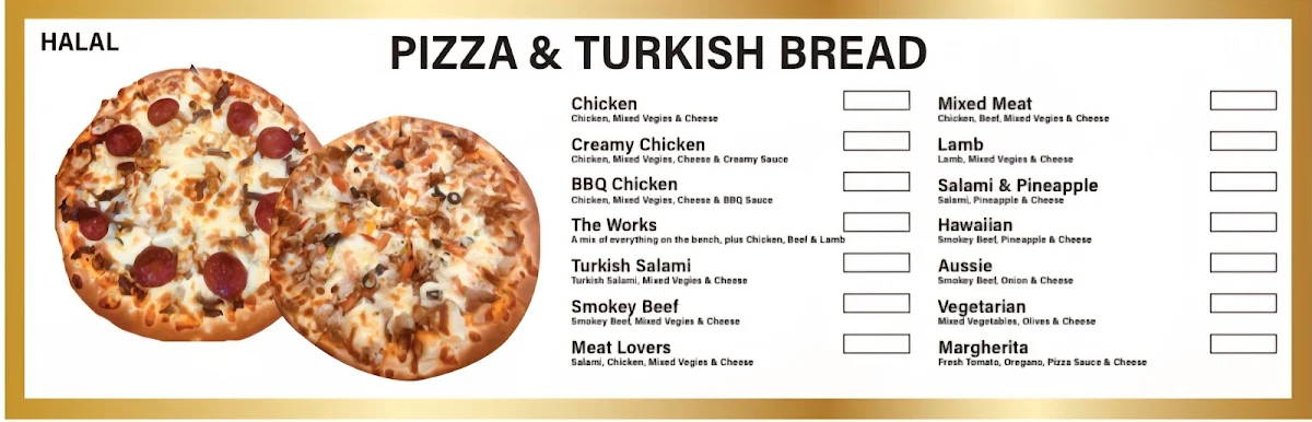 Menu, The Kebab Place