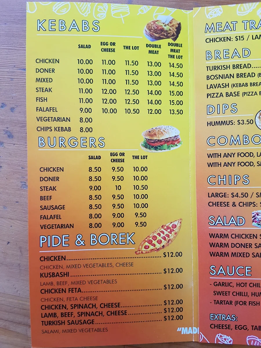 Menu, The Kebab Place