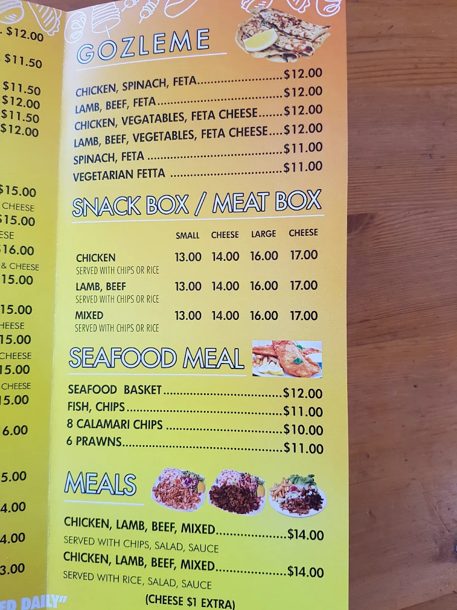 Menu, The Kebab Place