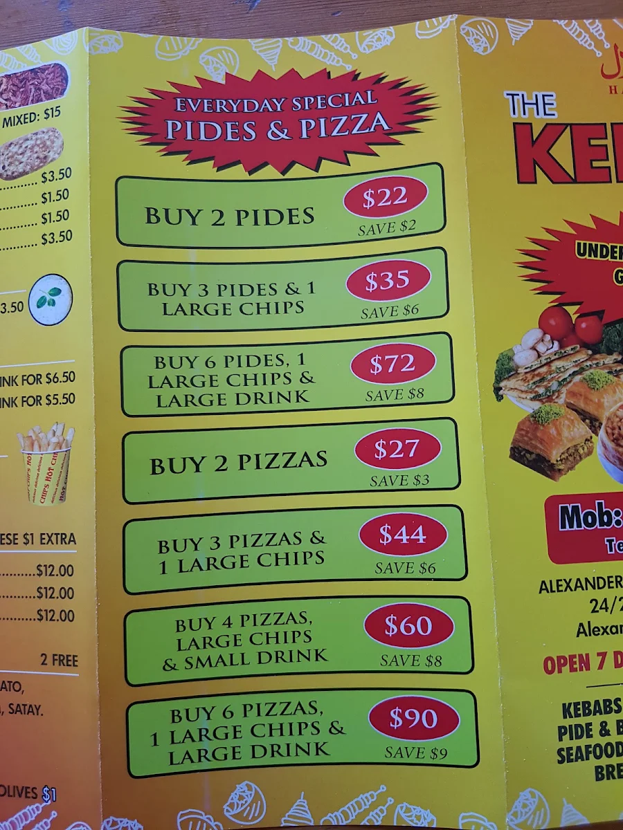 Menu, The Kebab Place