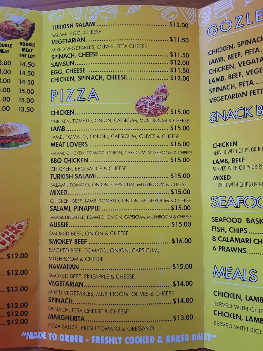 Menu, The Kebab Place
