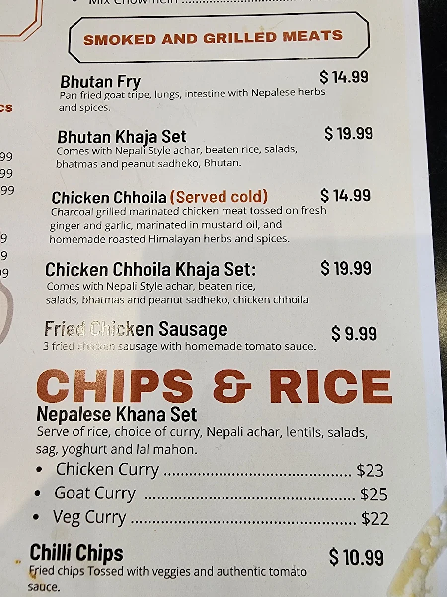 Menu, Momo Ghar