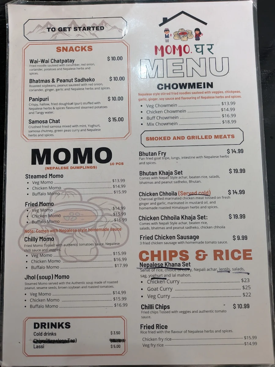 Menu, Momo Ghar