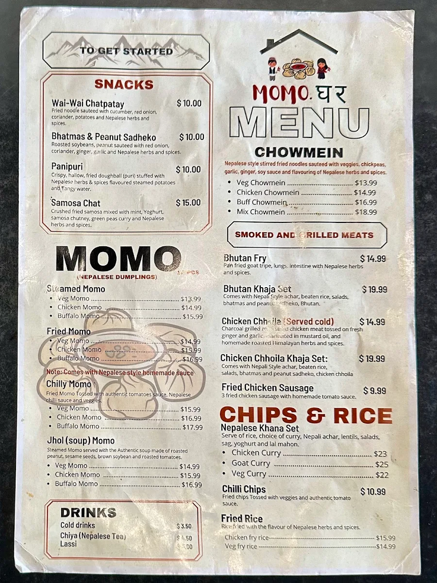 Menu, Momo Ghar