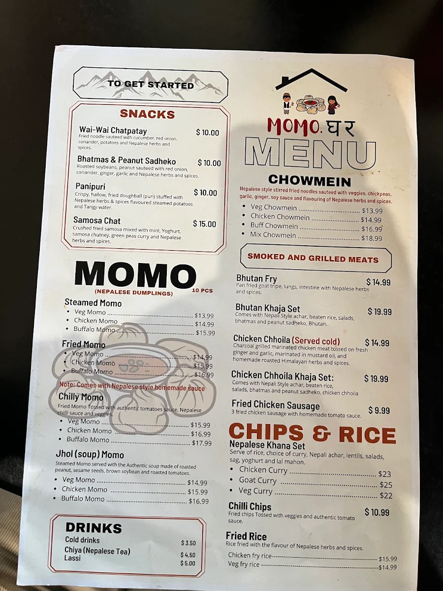 Menu, Momo Ghar