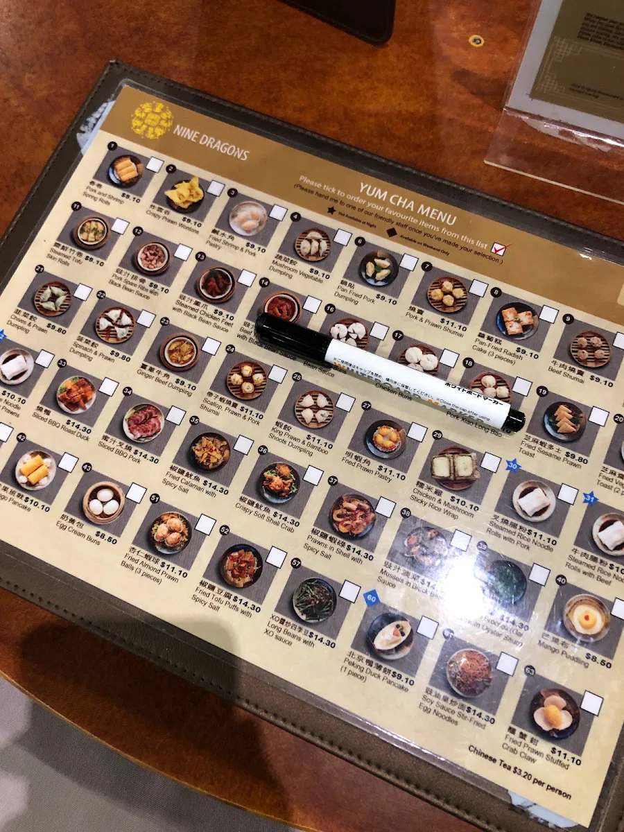 Menu, Nine Dragons