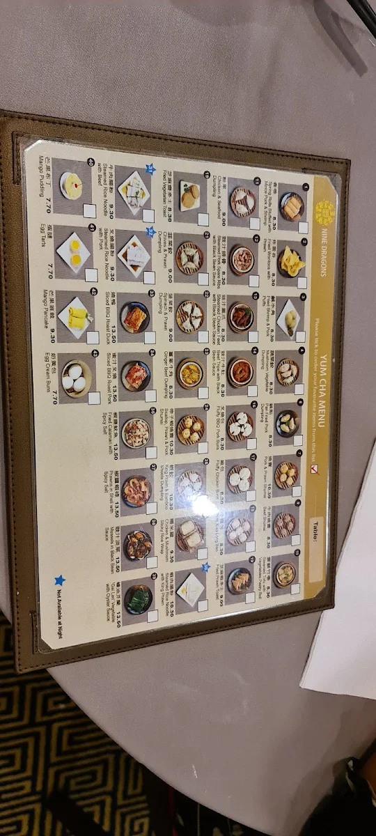 Menu, Nine Dragons