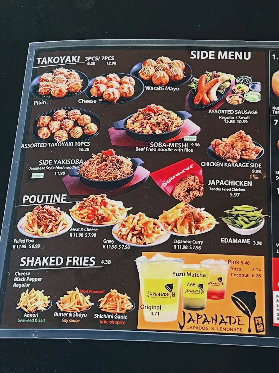 Menu, Japadog