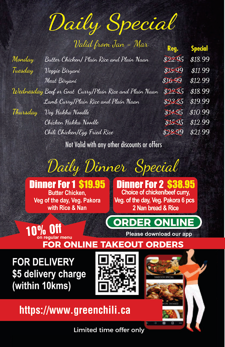 Menu, Green Chili - Indian Cuisine Calgary