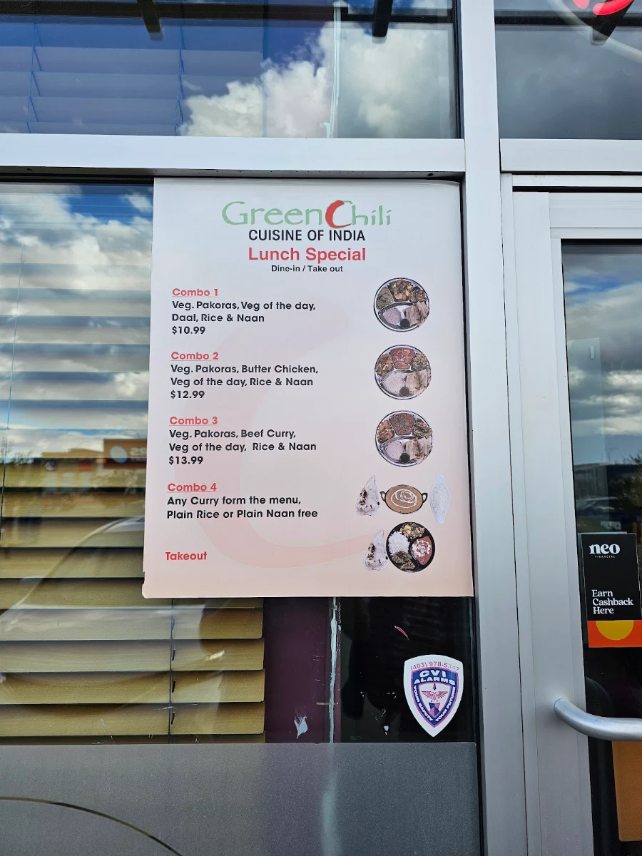 Menu, Green Chili - Indian Cuisine Calgary