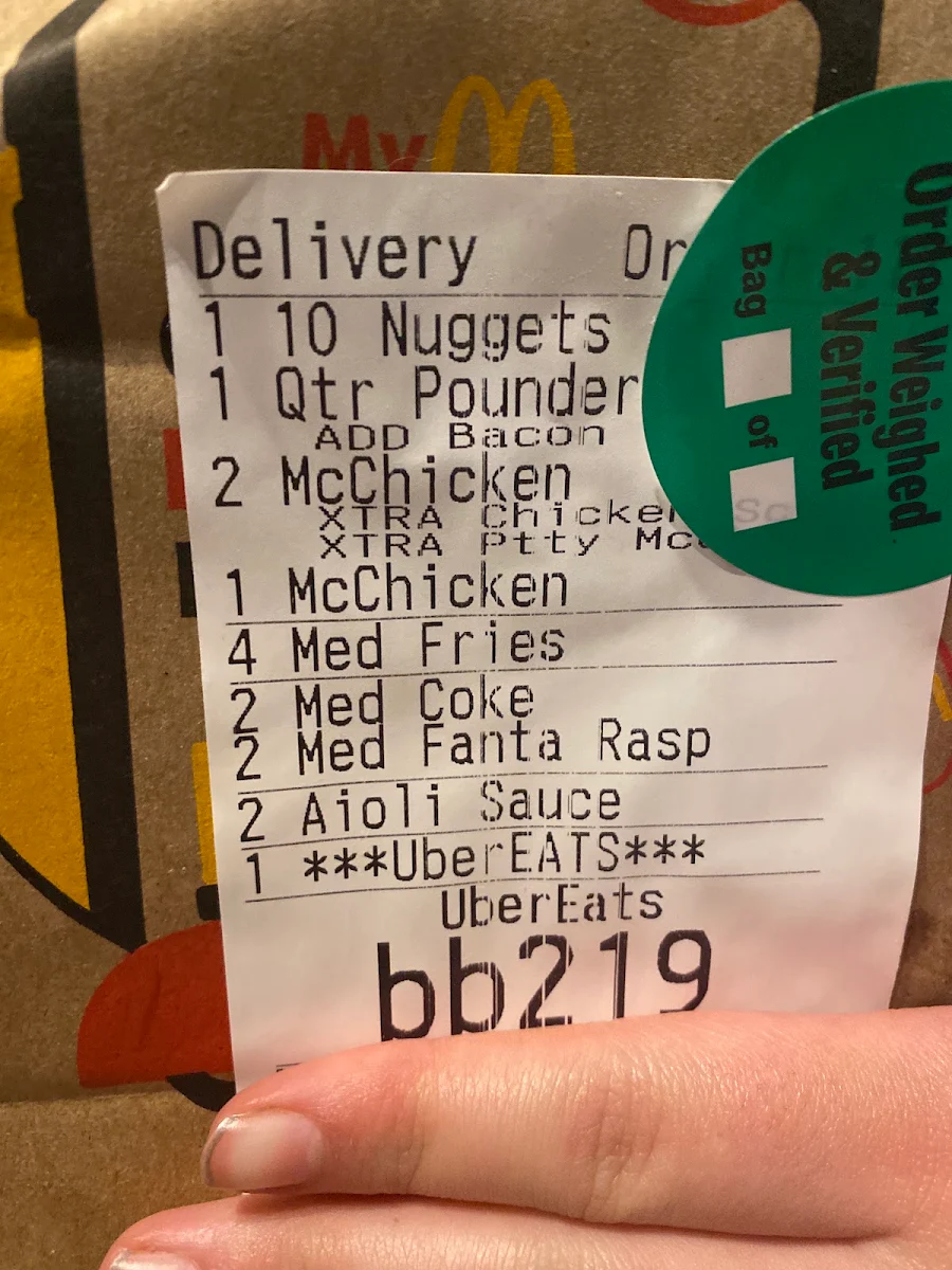 Menu, McDonald's