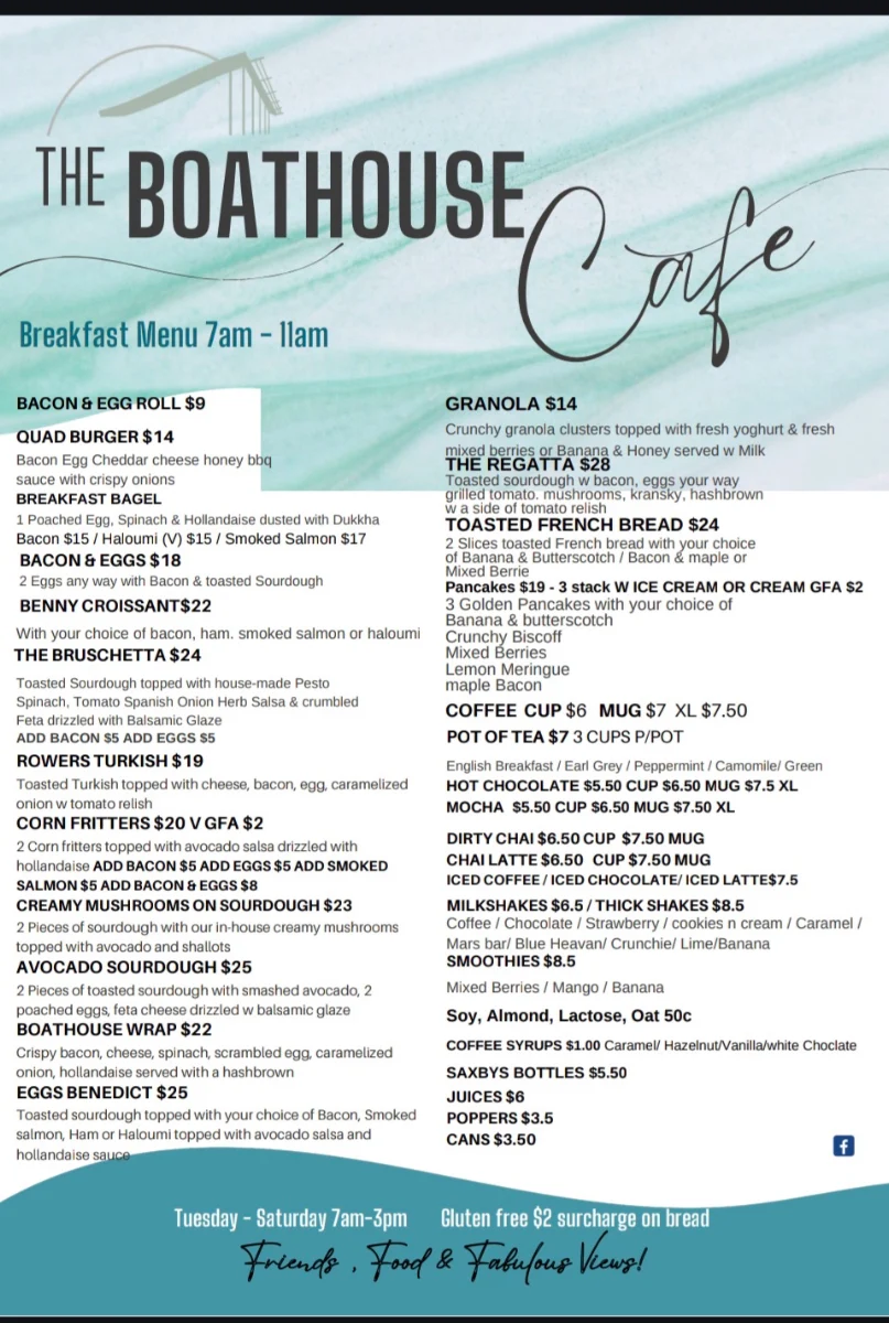 Menu, The Boathouse Cafe