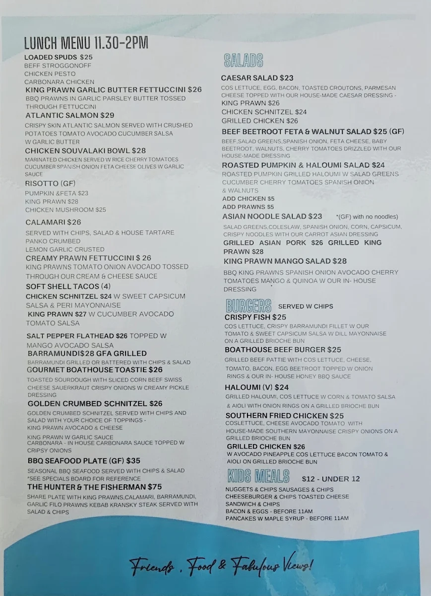Menu, The Boathouse Cafe