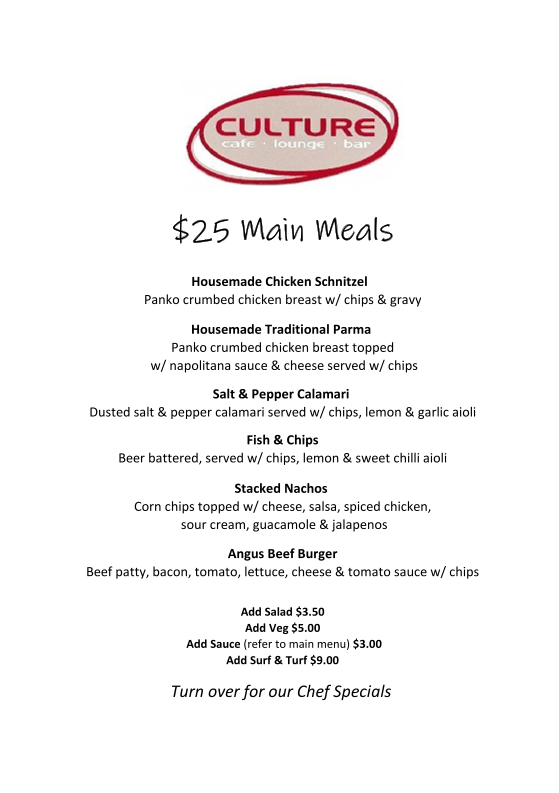 Menu, Culture Colac