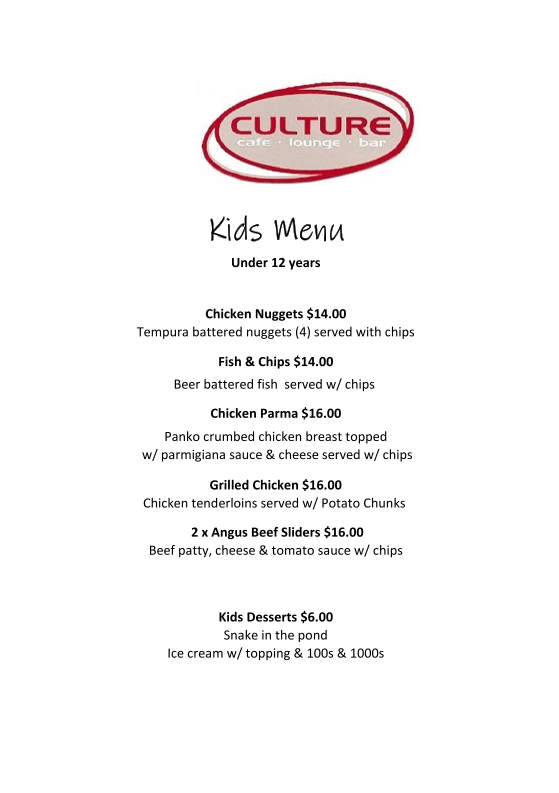 Menu, Culture Colac