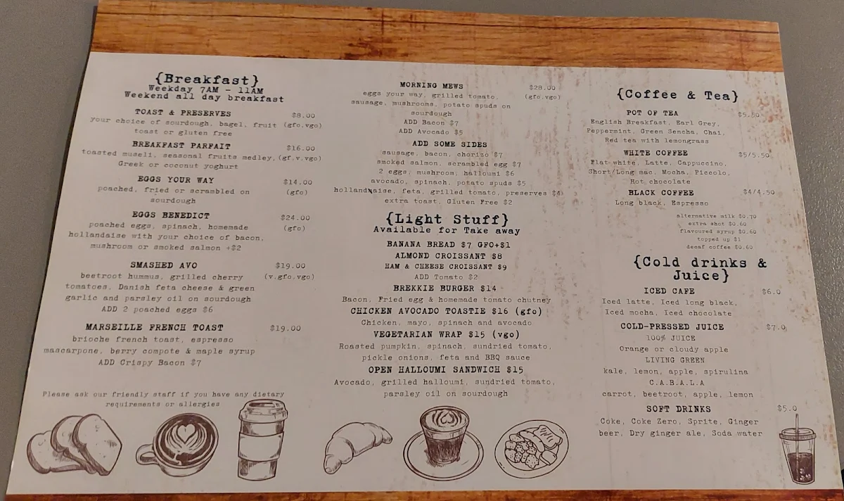 Menu, Murray Mews