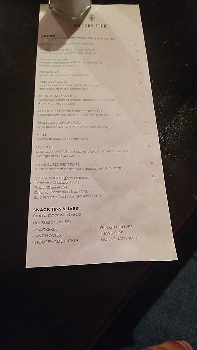 Menu, Murray Mews