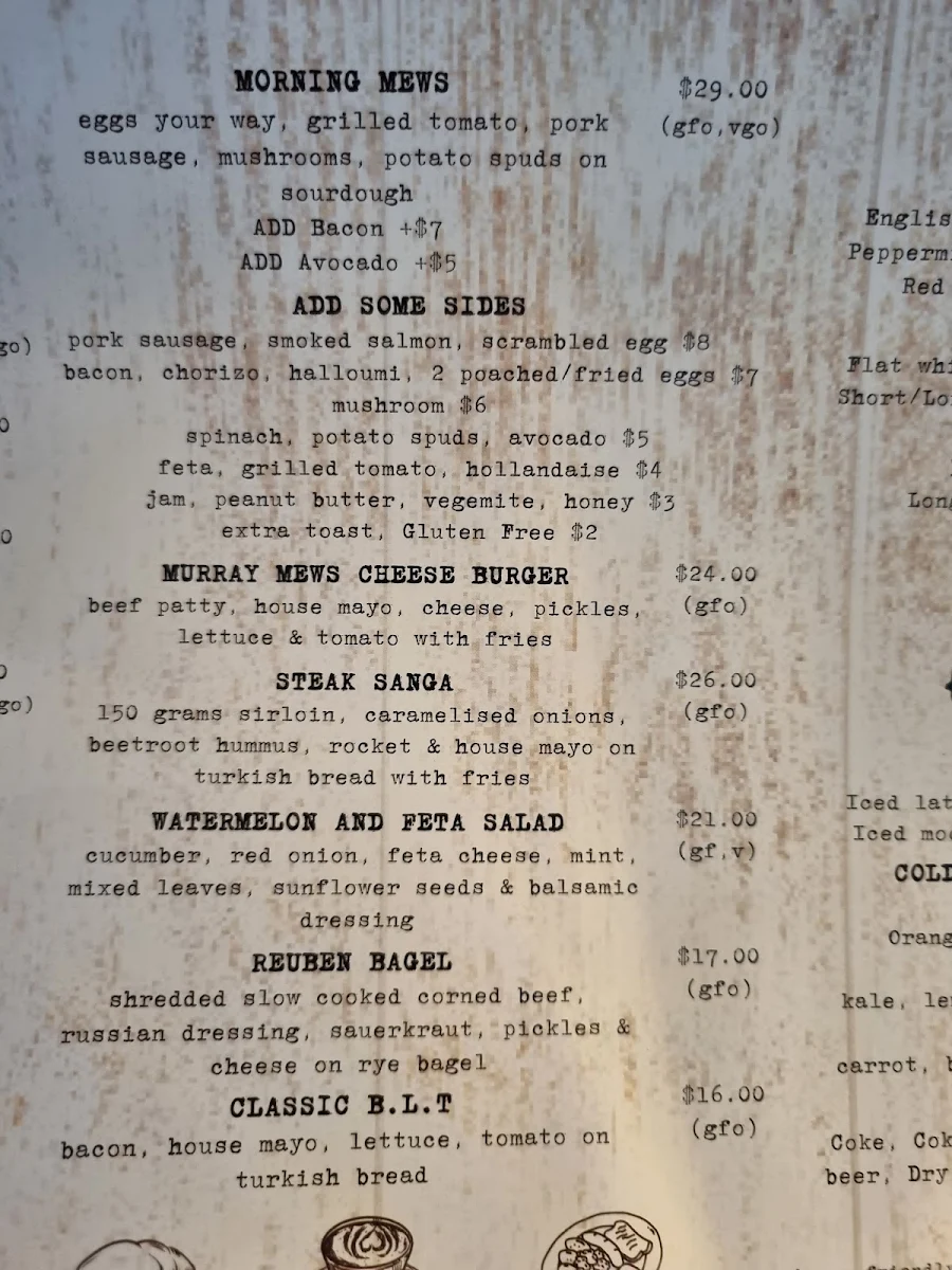 Menu, Murray Mews