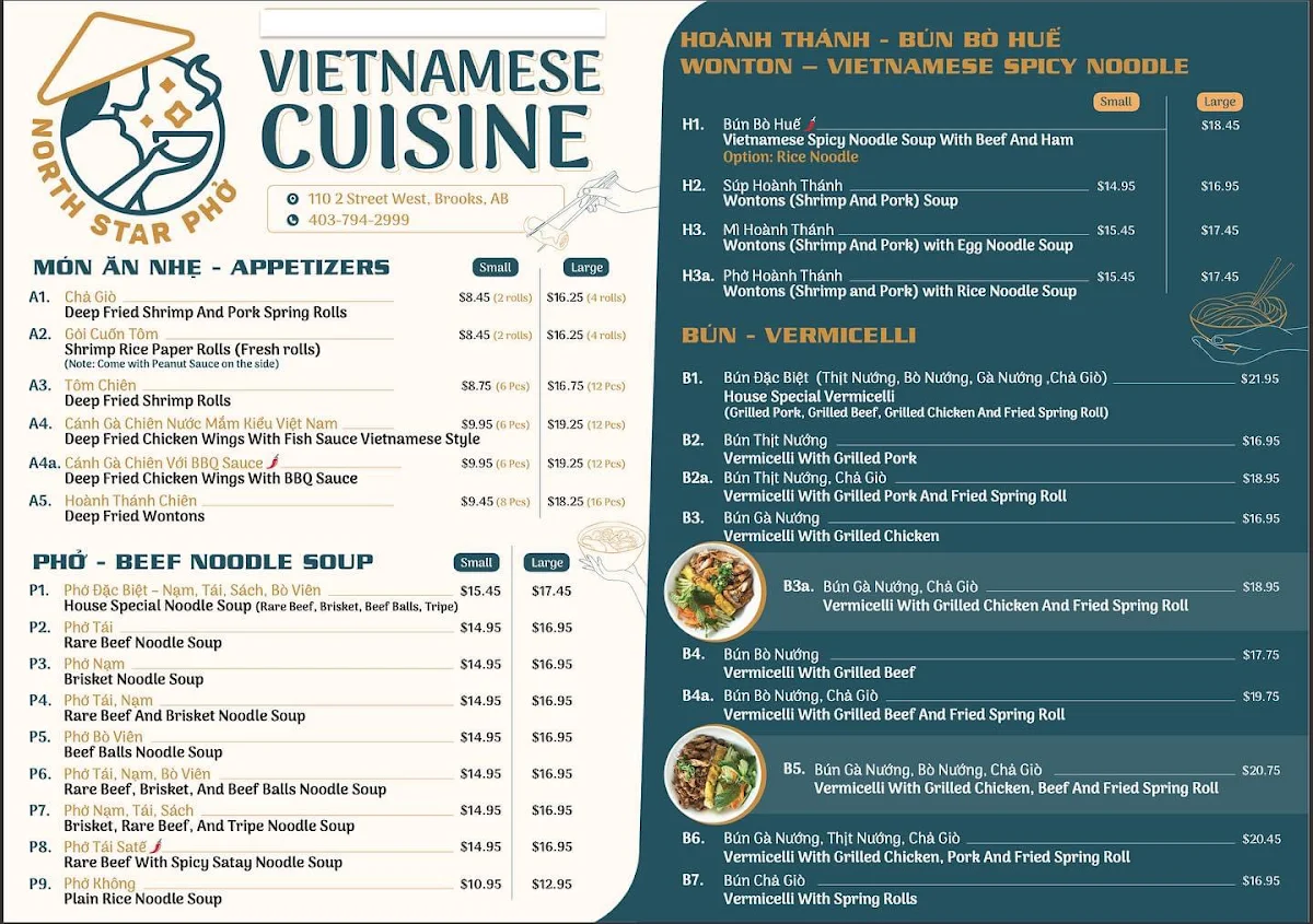 Menu, North Star Pho