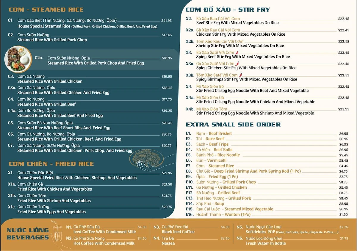 Menu, North Star Pho