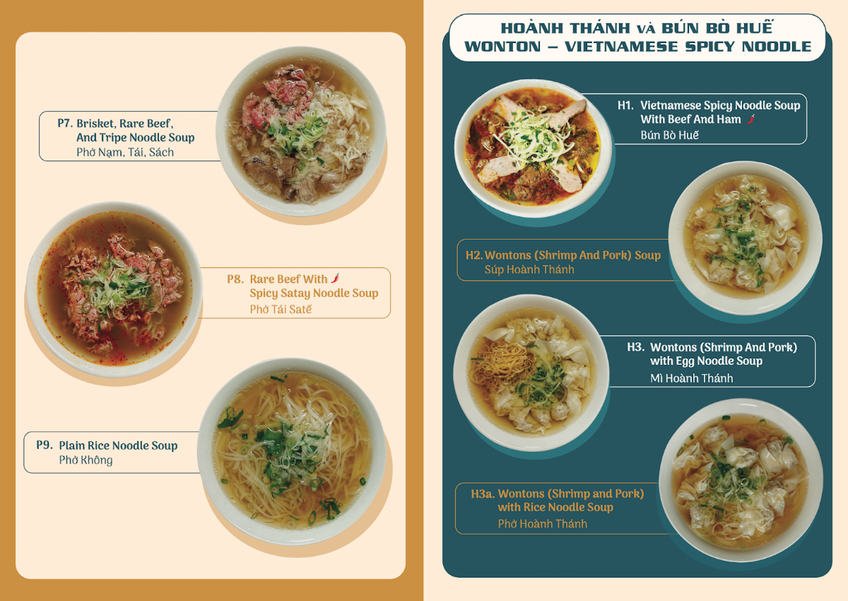 Menu, North Star Pho