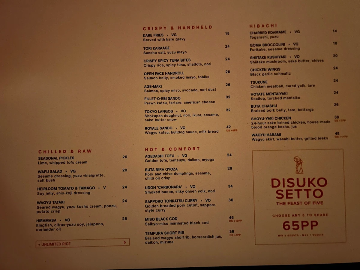 Menu, Disuko