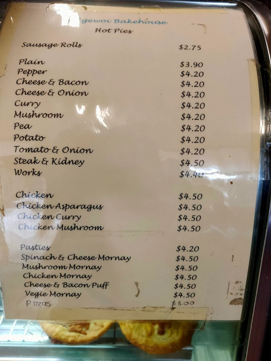 Menu, Budgewoi Bakehouse
