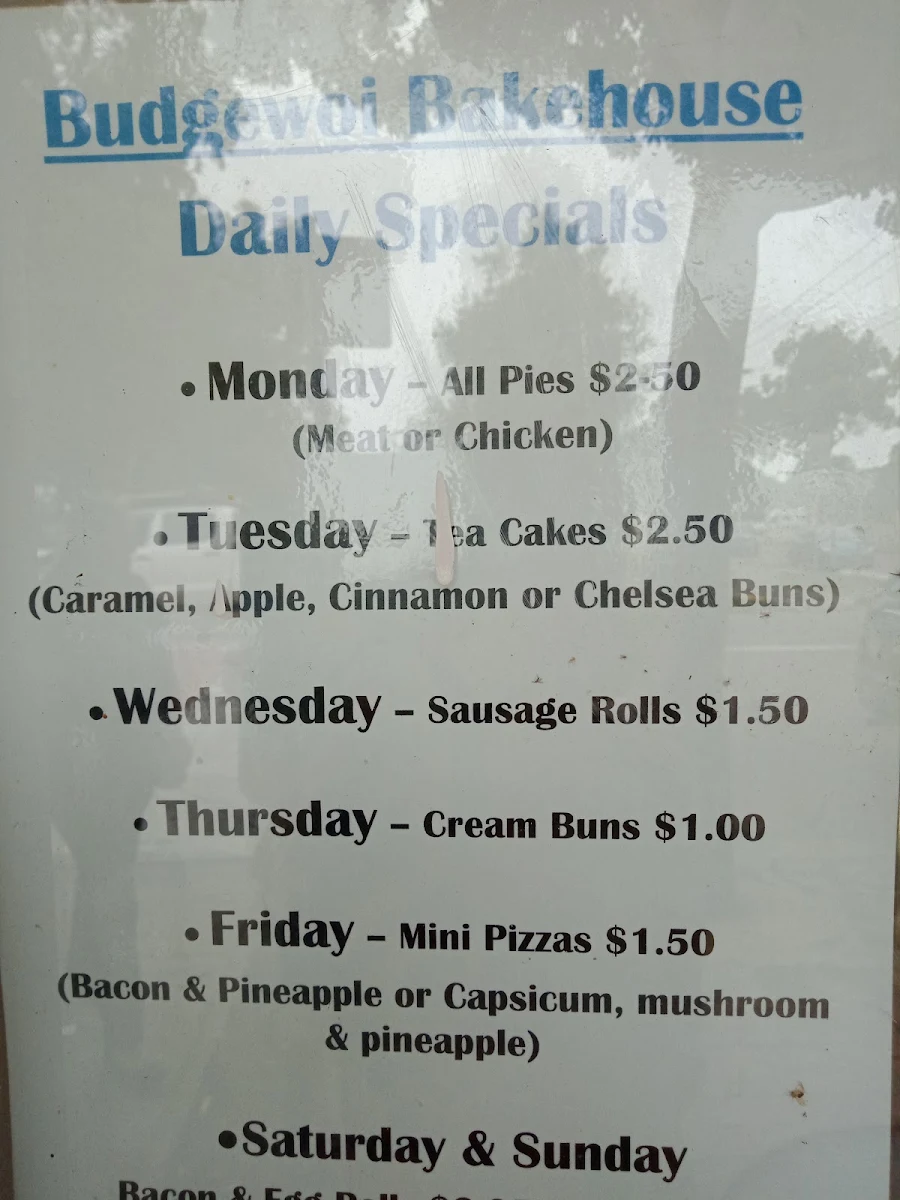 Menu, Budgewoi Bakehouse