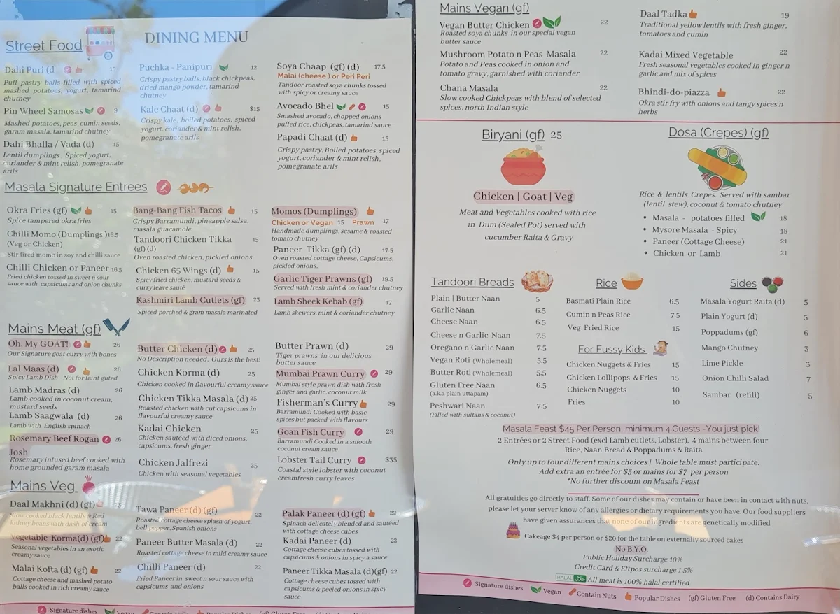 Menu, Masala Kitchen Lane Cove