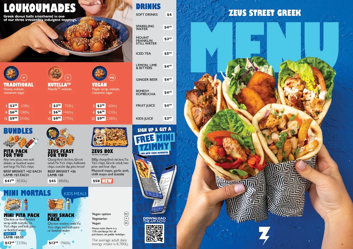Menu, Zeus Street Greek Indooroopilly