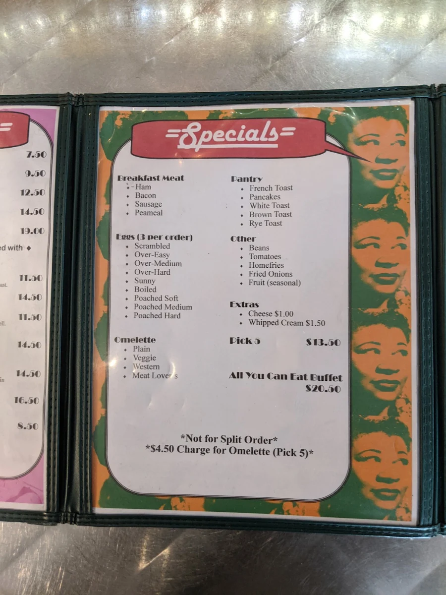Menu, Diamond's Grill