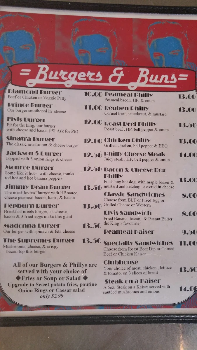 Menu, Diamond's Grill