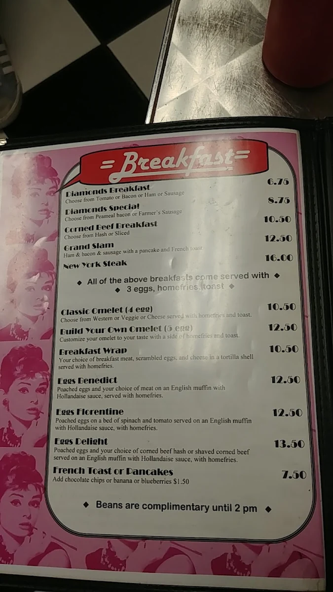 Menu, Diamond's Grill
