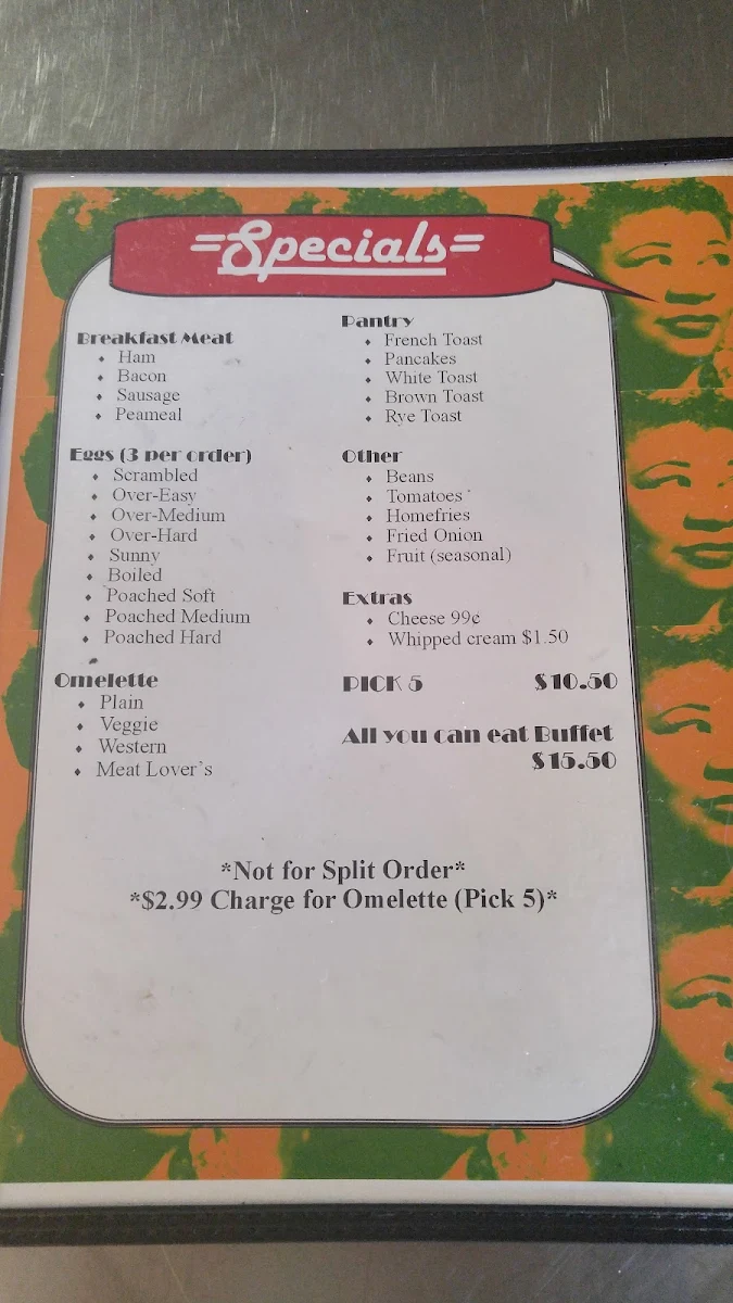 Menu, Diamond's Grill