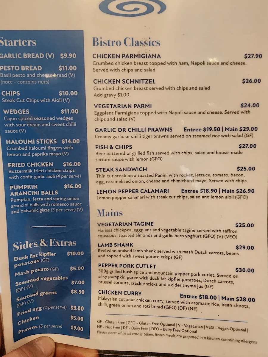 Menu, Waurn Ponds Hotel
