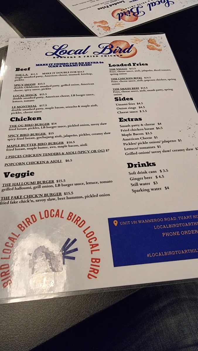 Menu, Local Bird Tuart Hill